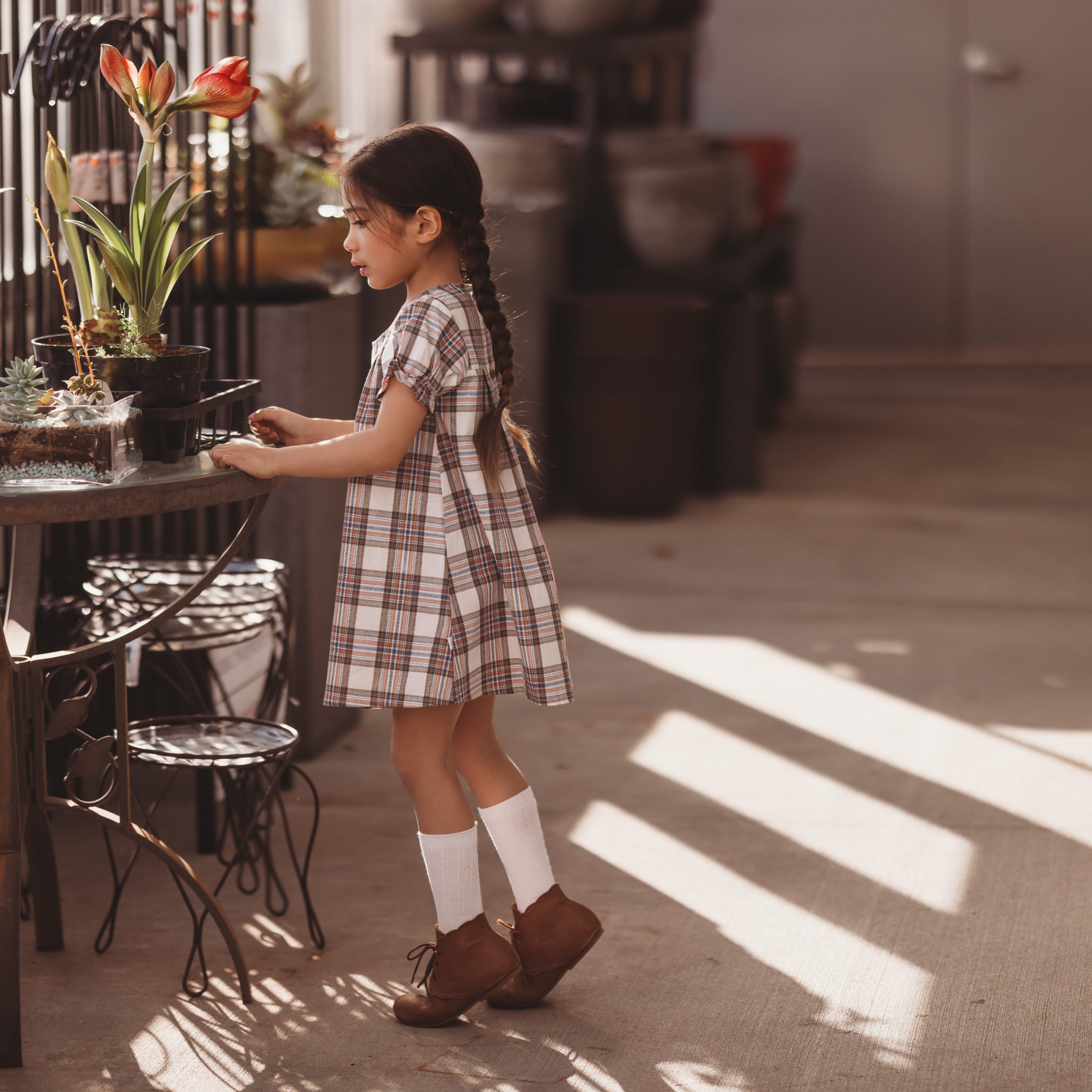 Vintage Plaid Short Sleeve Dress