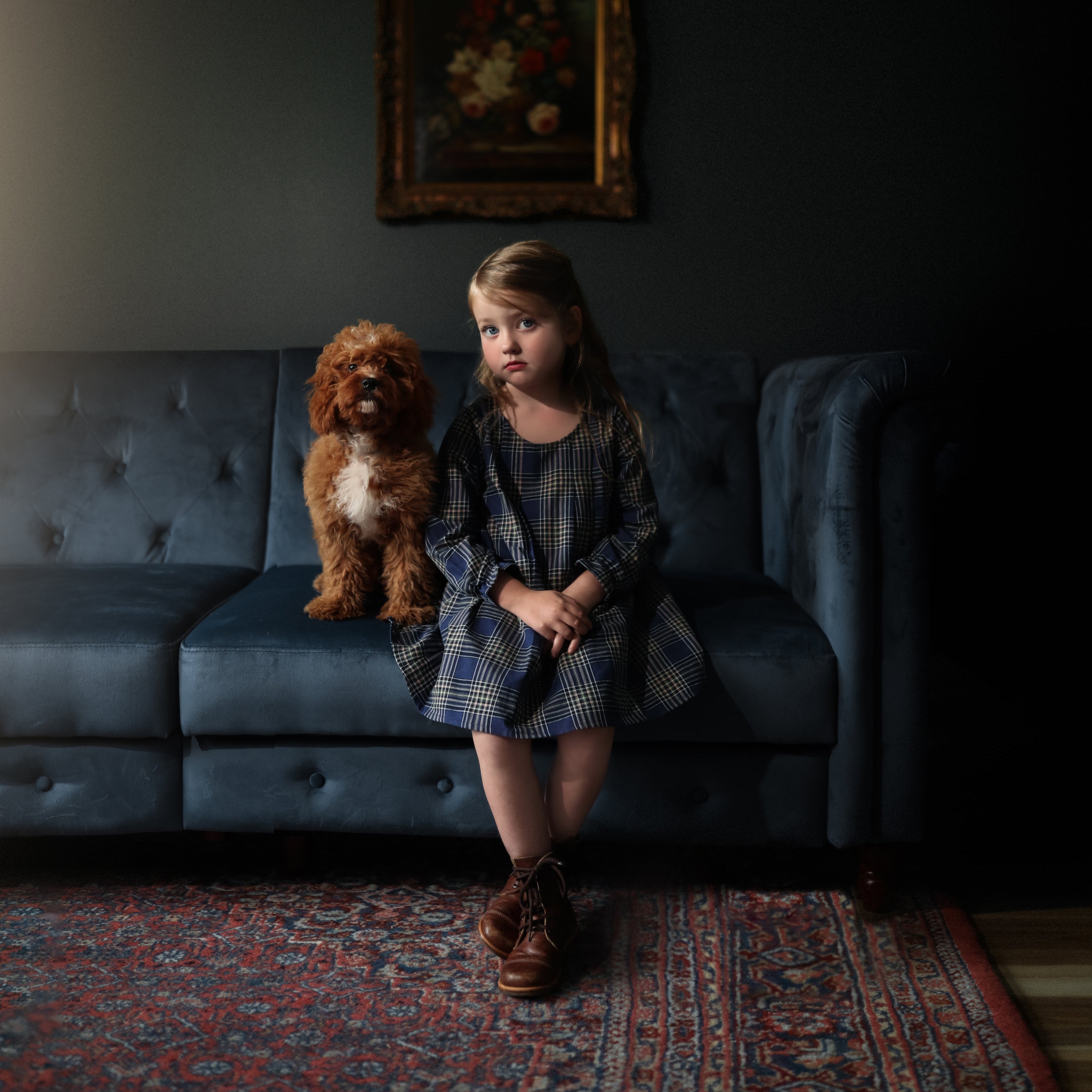 Indigo Plaid Long Sleeve Dress