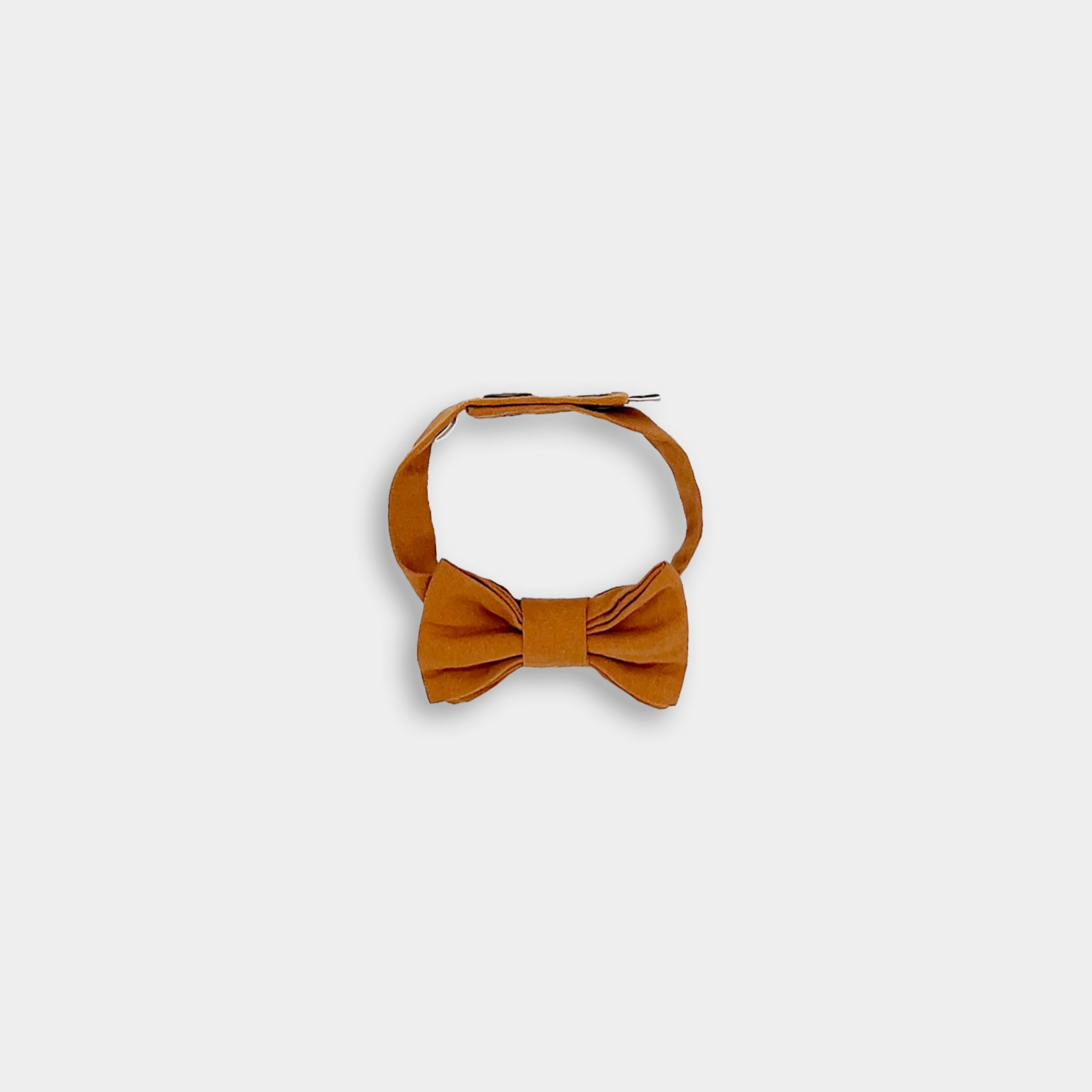 Close-up photo of the Burnt Orange Bow Tie displayed alone - This image highlights the classic design and vibrant color of the bow tie, showcasing its versatility as an accessory. The focus on the bow tie emphasizes its quality craftsmanship and timeless appeal, making it a perfect addition to any boy event outfit.