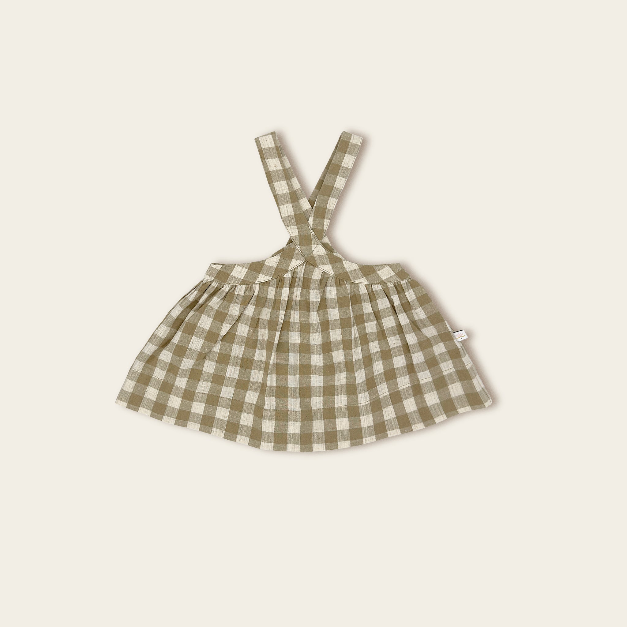 Beige Gingham Pinafore - Vintage-Inspired & Adjustable Fit