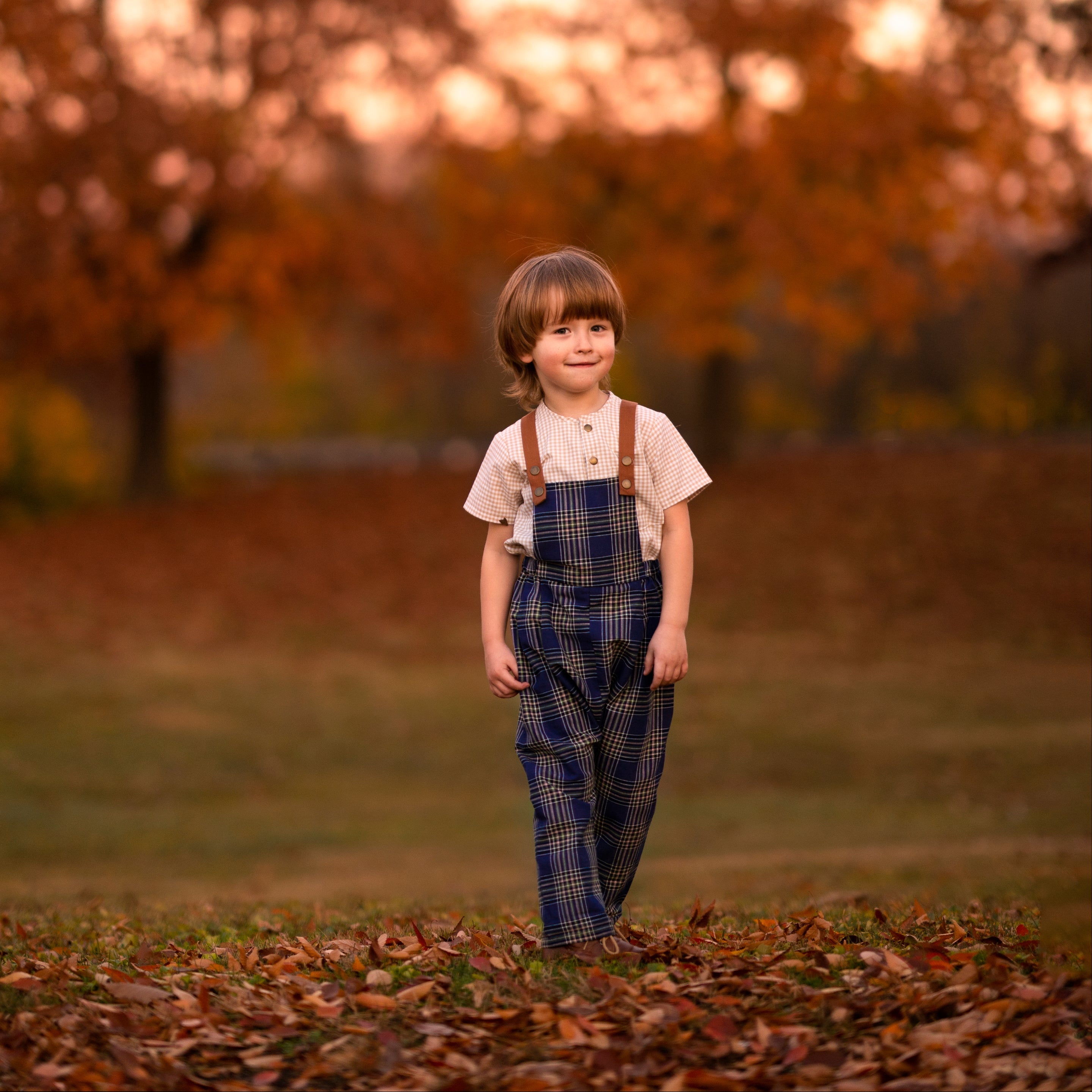 Indigo Plaid Linen Long Overalls