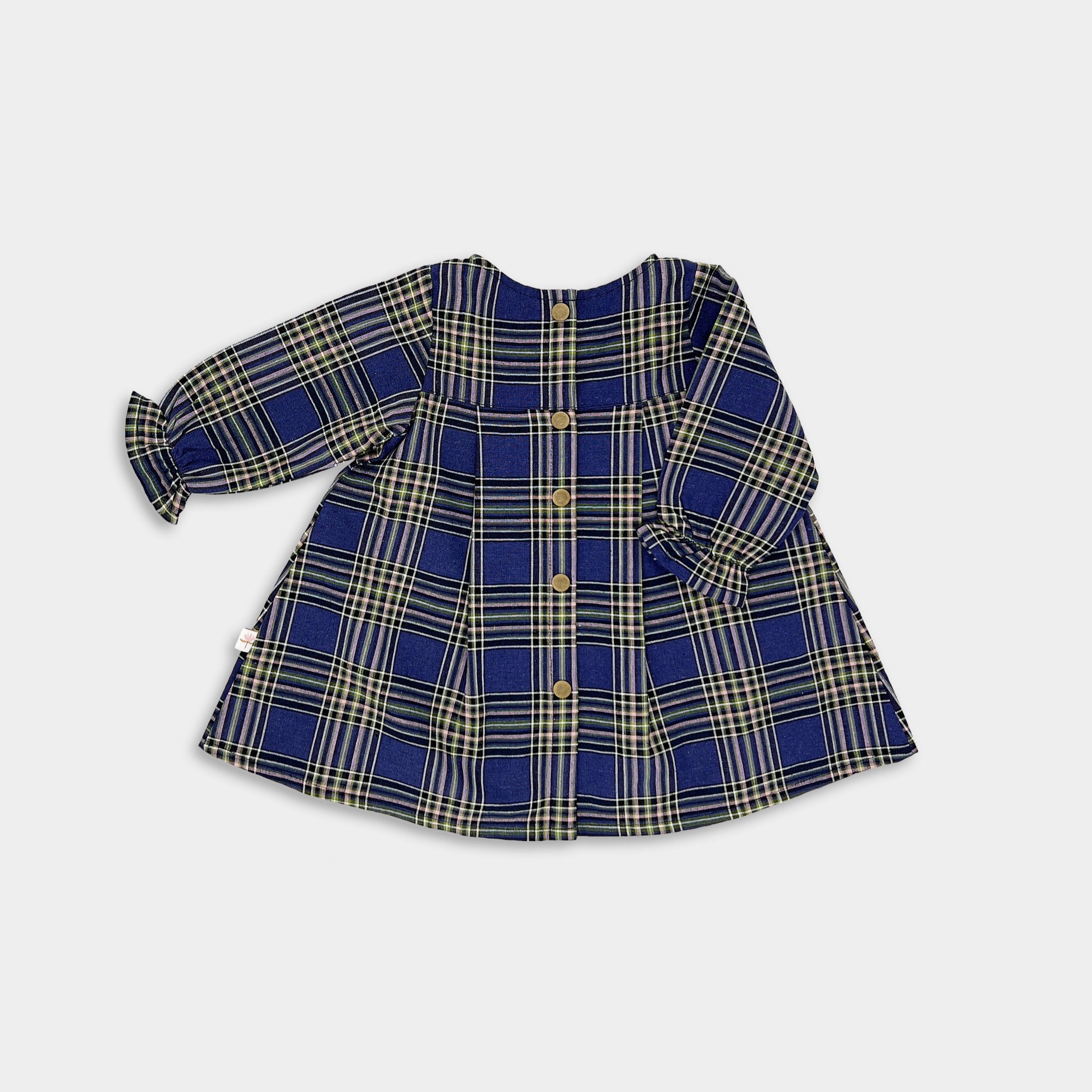 Indigo Plaid Long Sleeve Dress