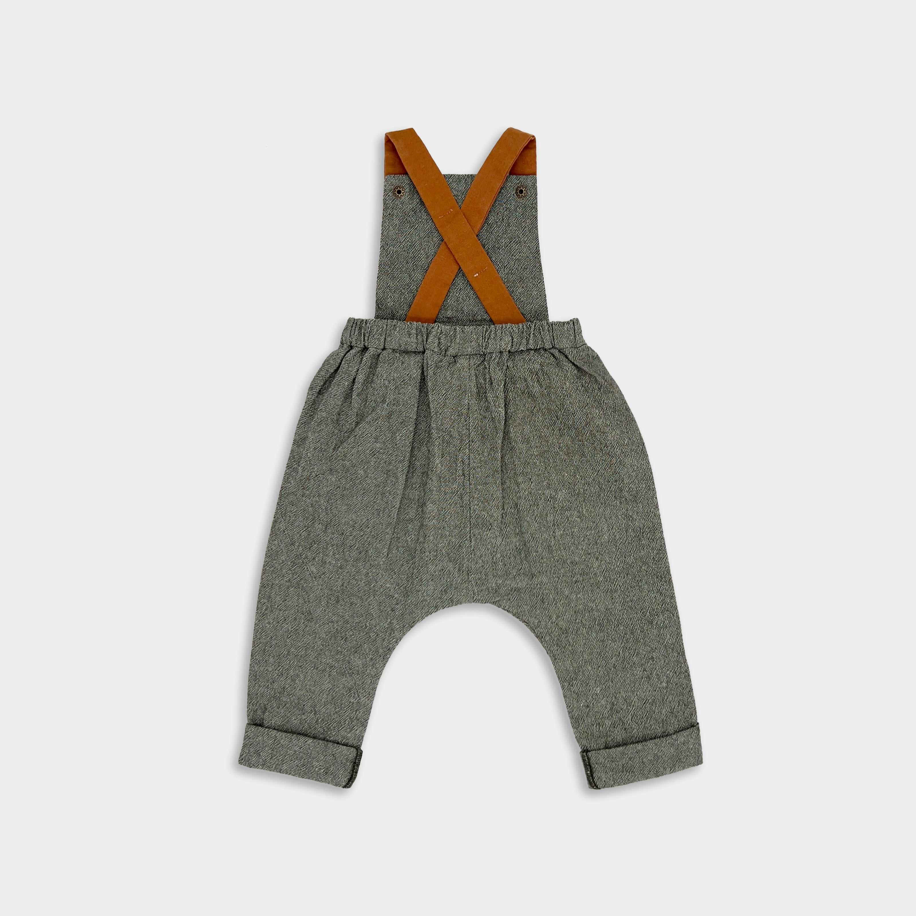 Olive Green Linen Long Overalls
