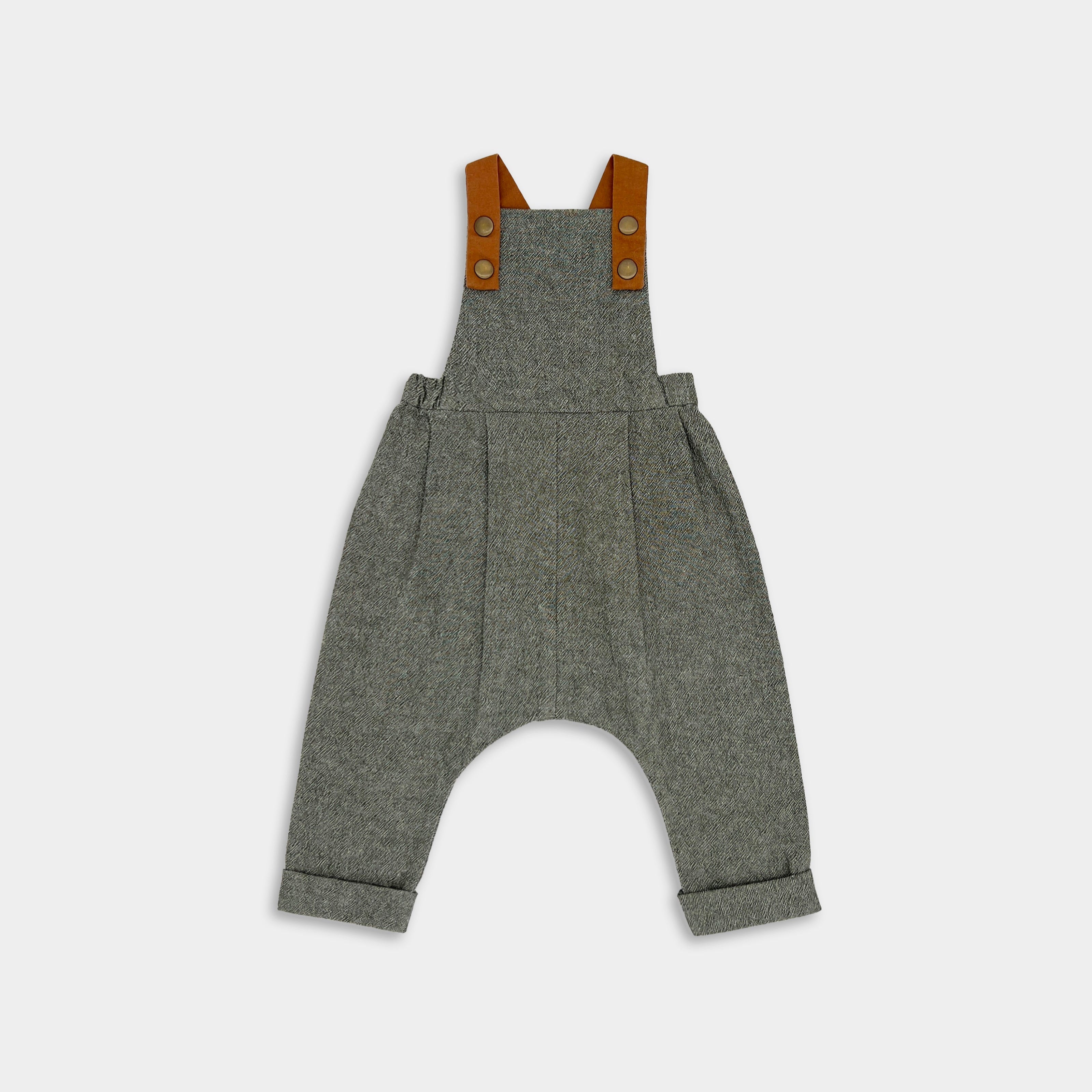 Olive Green Linen Long Overalls