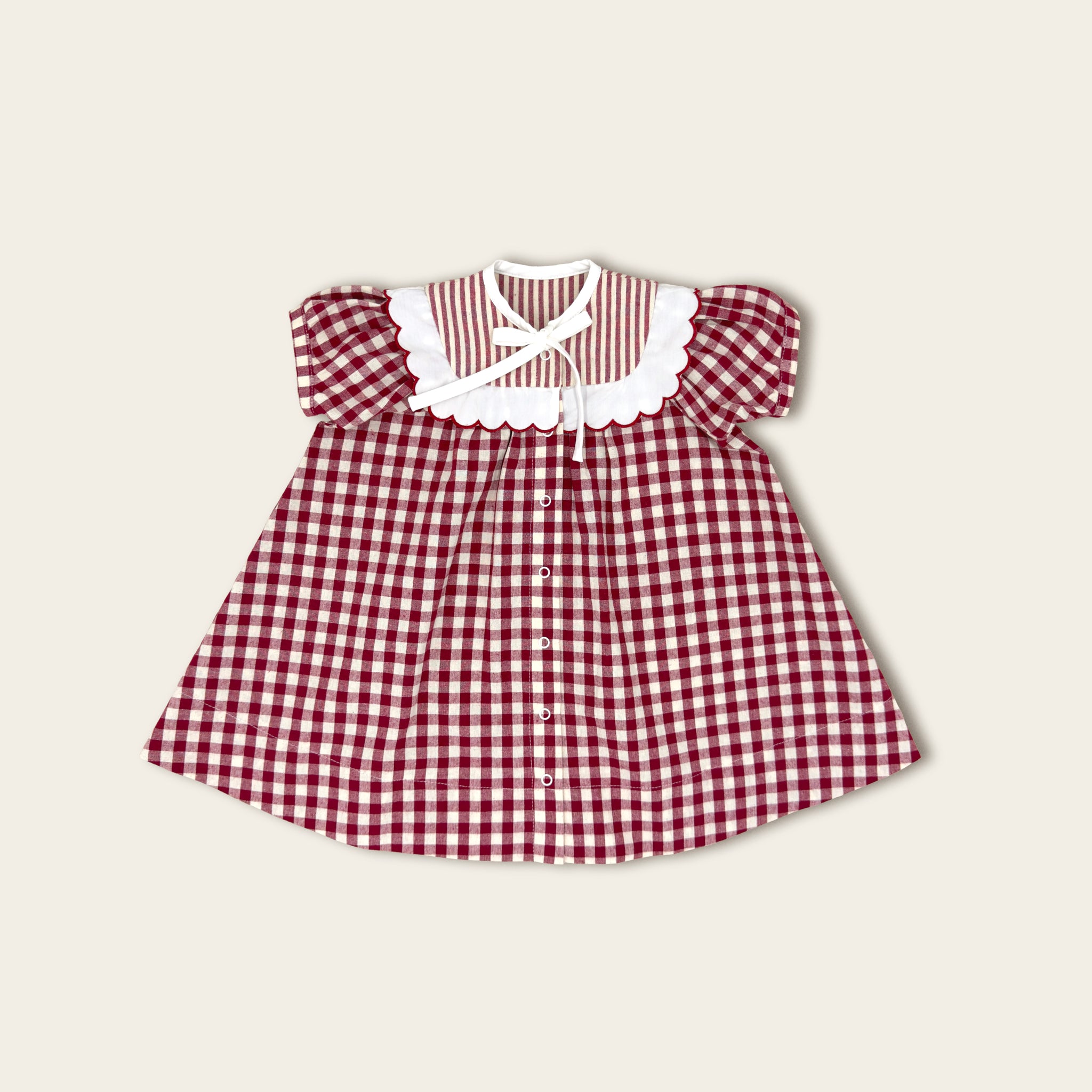 Deep Red Gingham Tent Dress with Scalloped Yoke | Lillies Dream