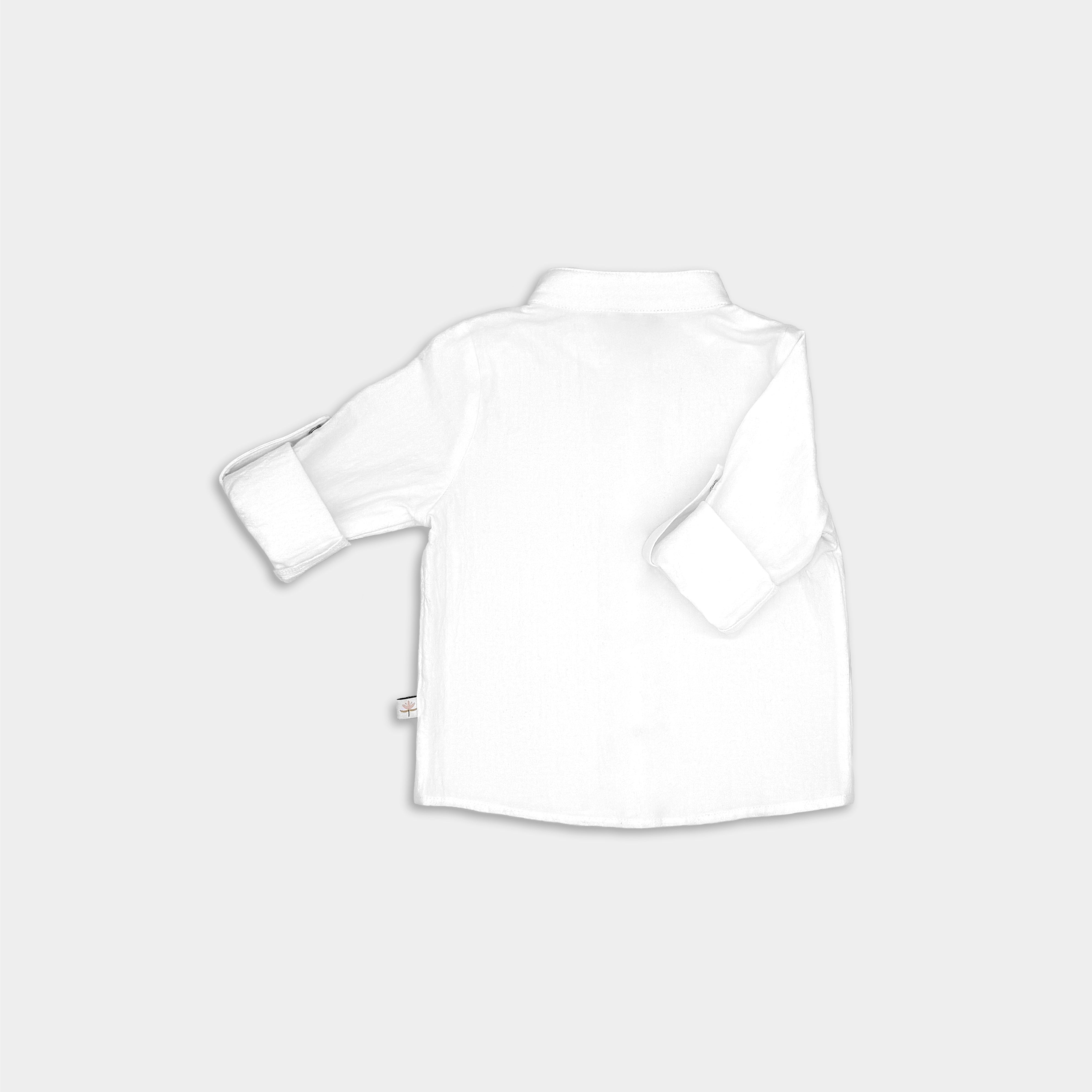 back of white shirt with rolled up sleeves on white background