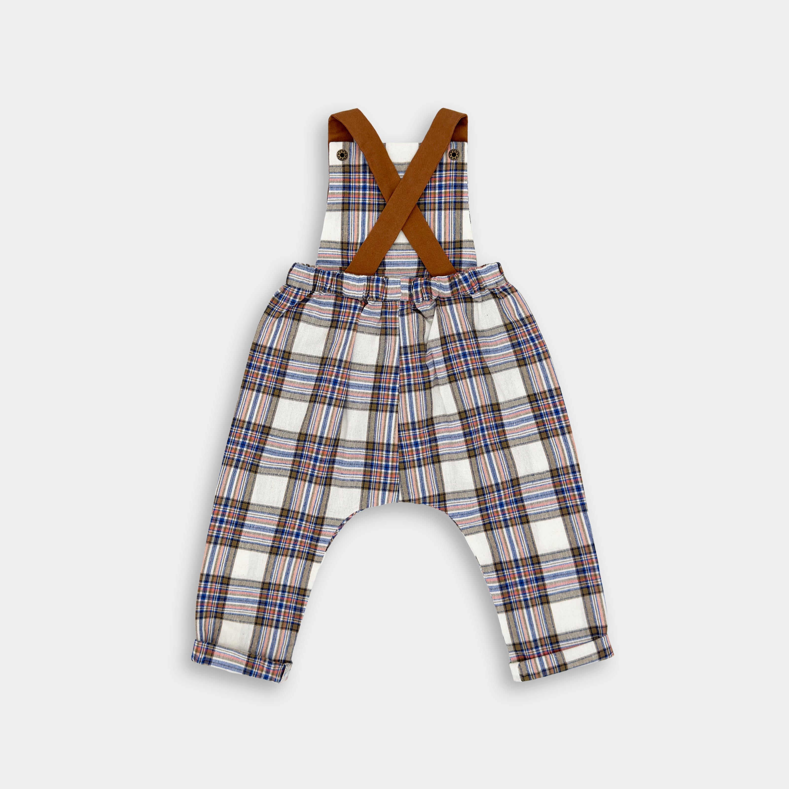 Vintage Plaid Linen Long Overalls