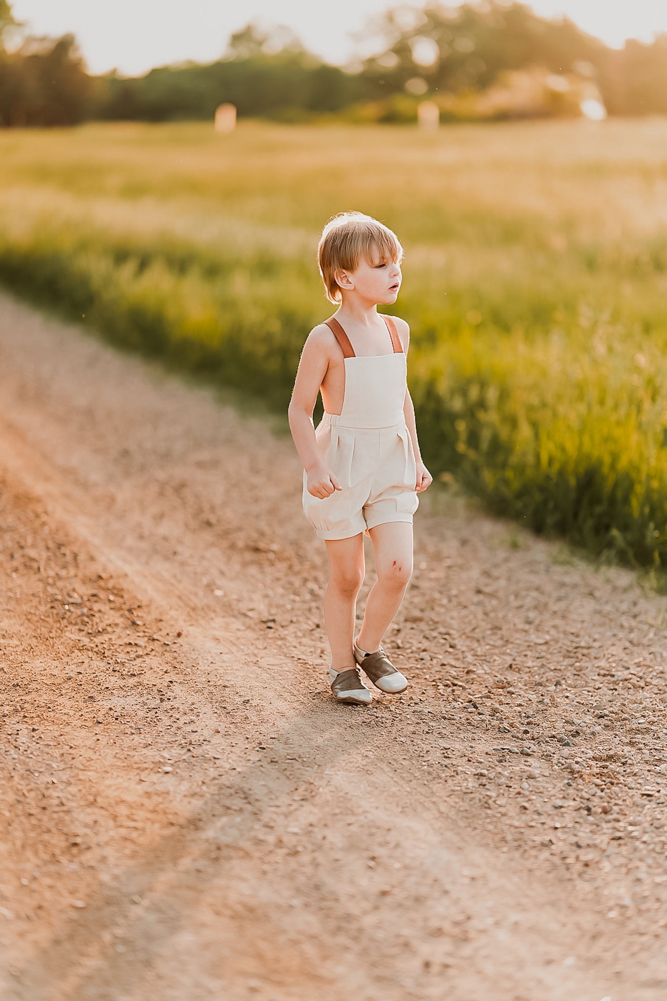 Natural Linen Short Overalls