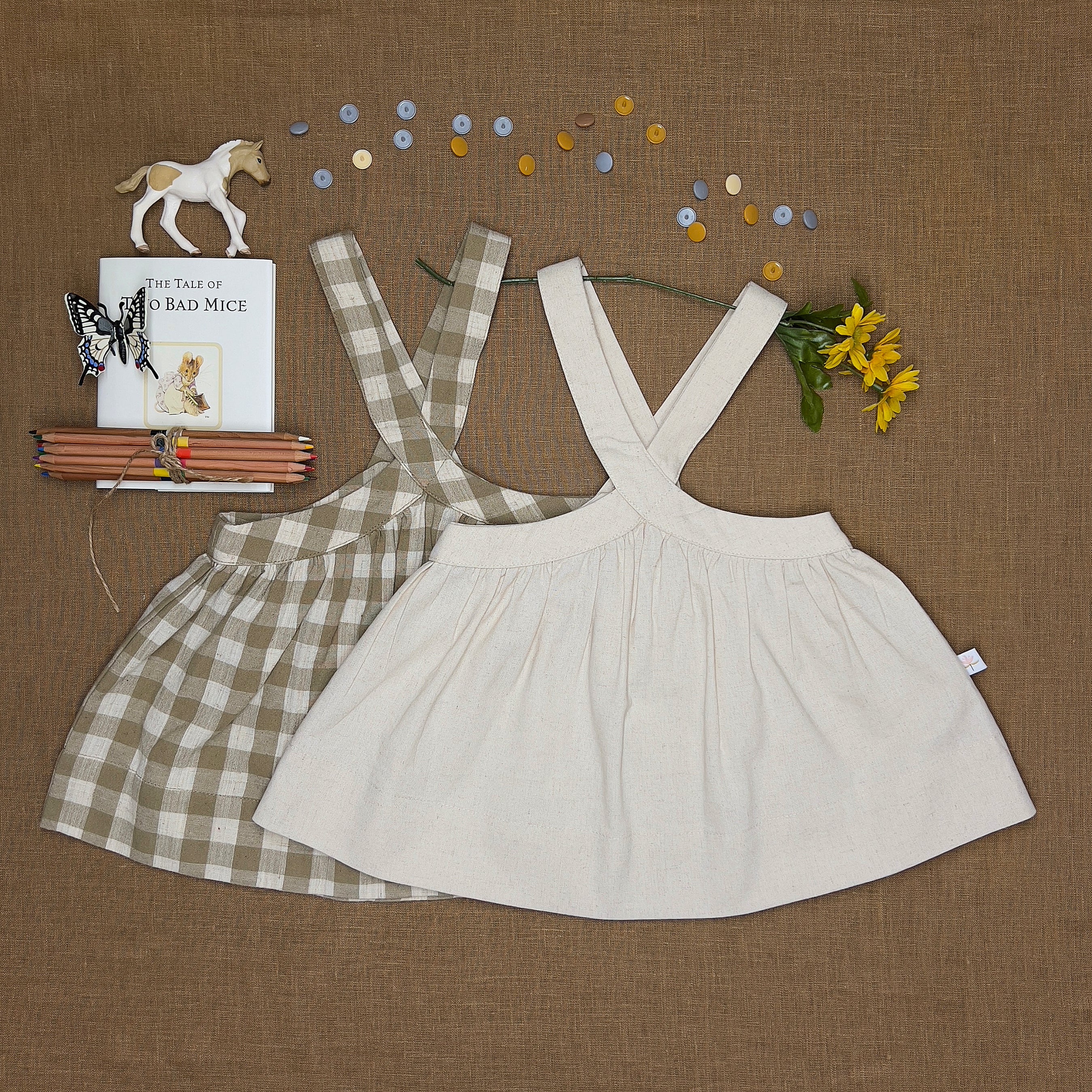 Beige Gingham Pinafore