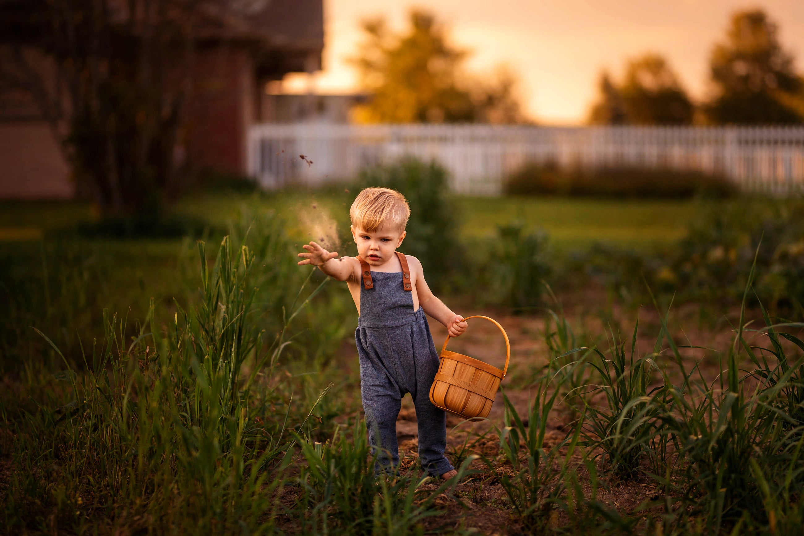Full View of Model in Chambray Blue Linen Long Overalls: A wider shot captures the model in full view, demonstrating the overall’s stylish design and gender-neutral appeal, perfect for both boys and girls.