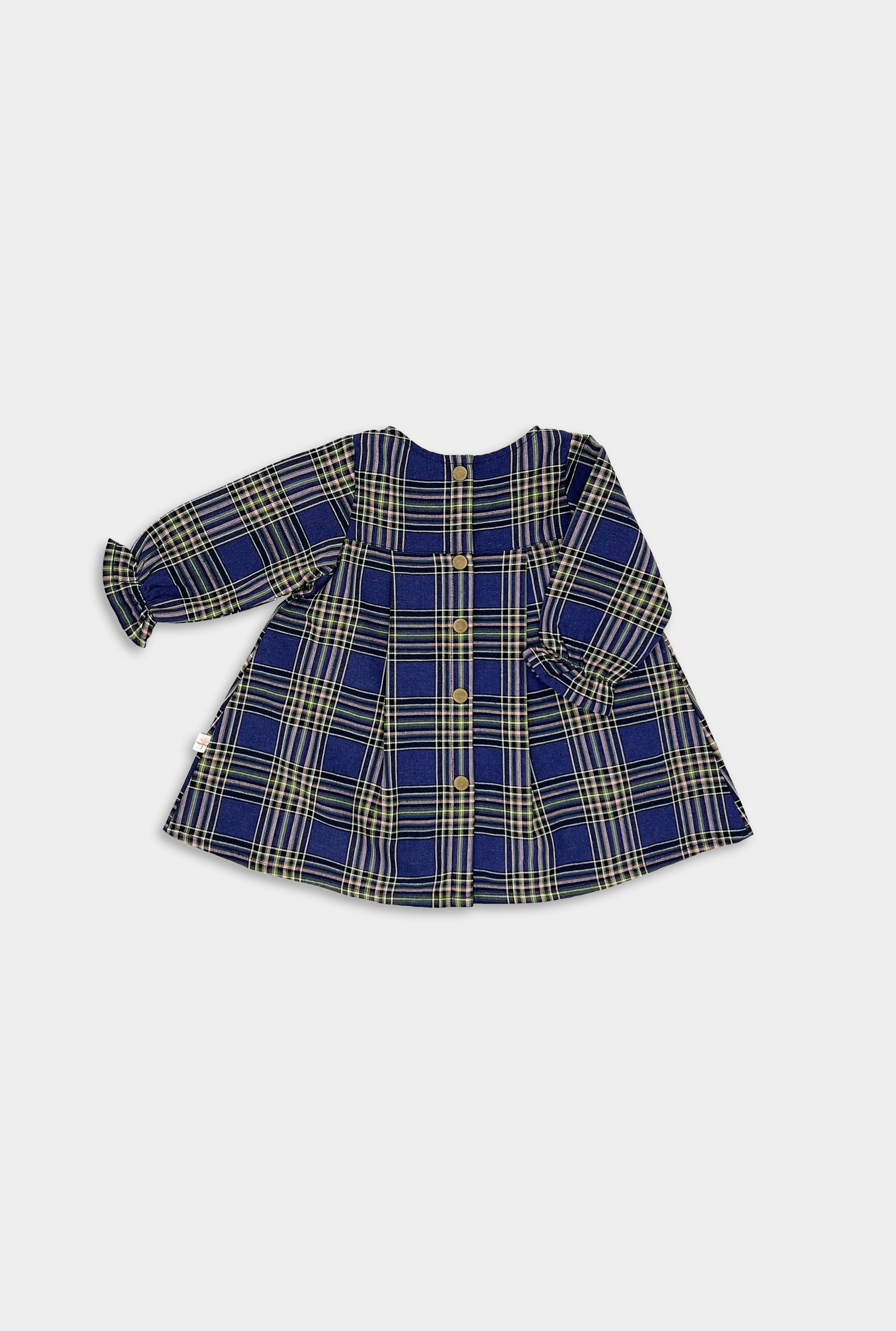 Navy Plaid Long Sleeve Dress