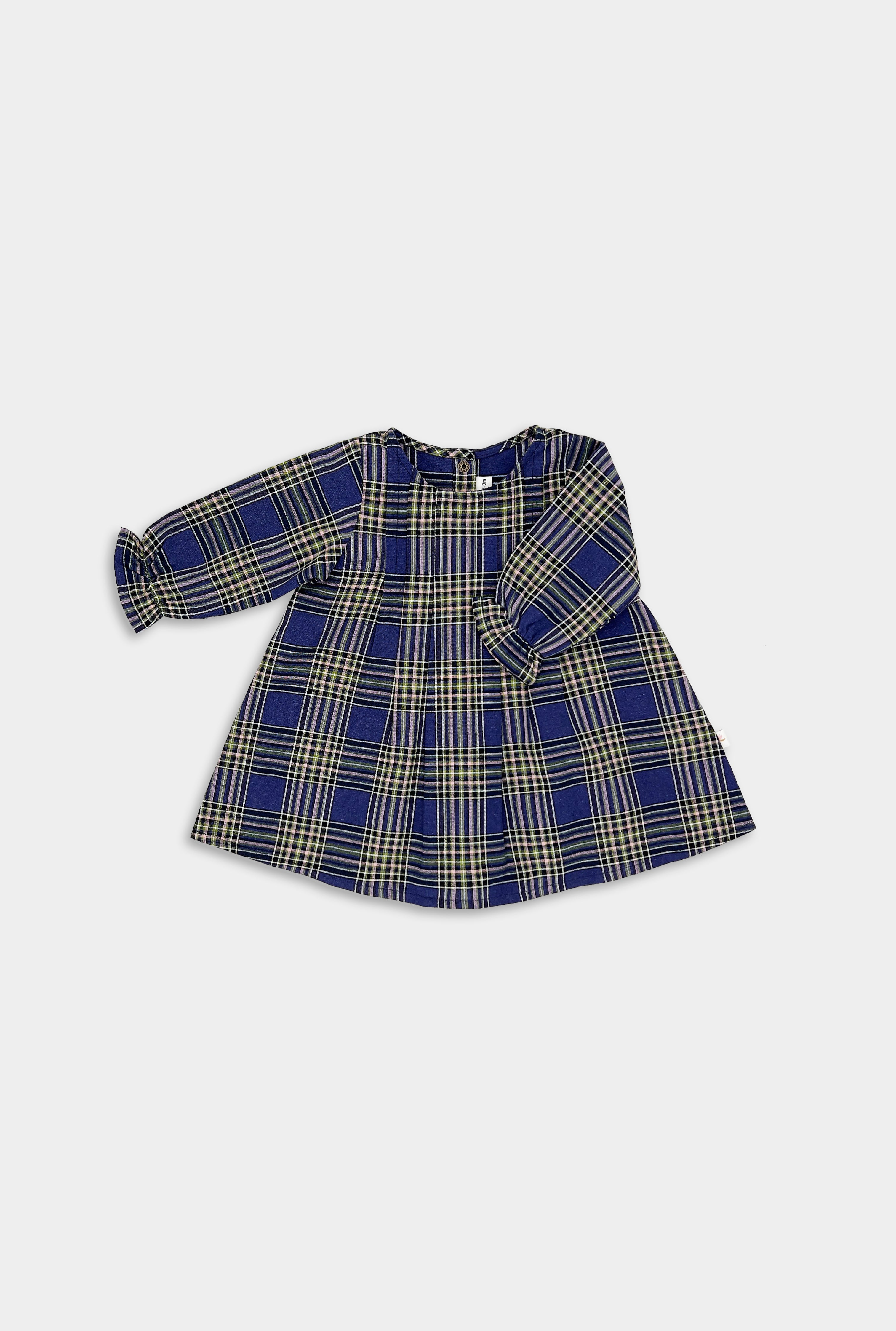 Navy Plaid Long Sleeve Dress