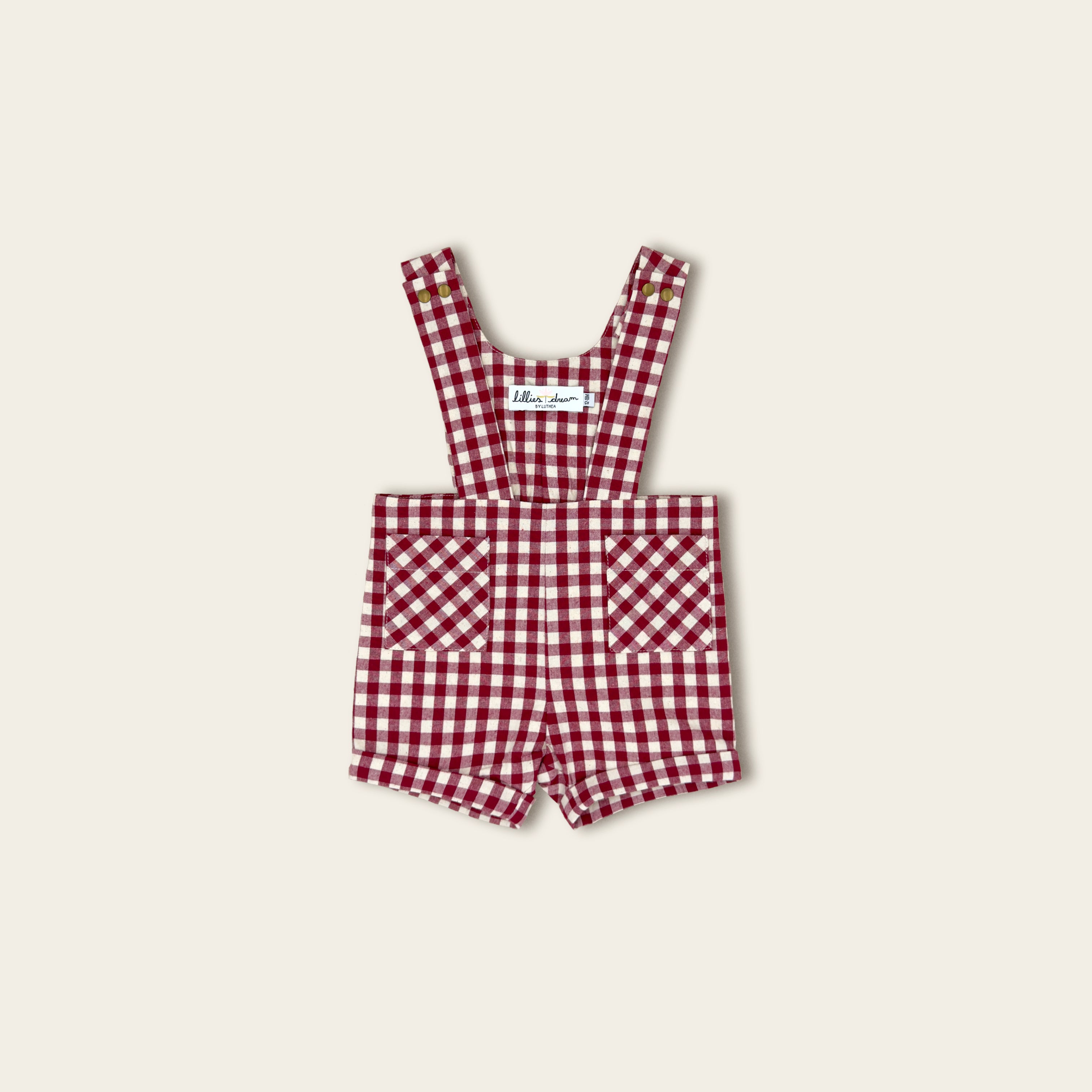 Dark Red Gingham Unisex Romper | Lillies Dream