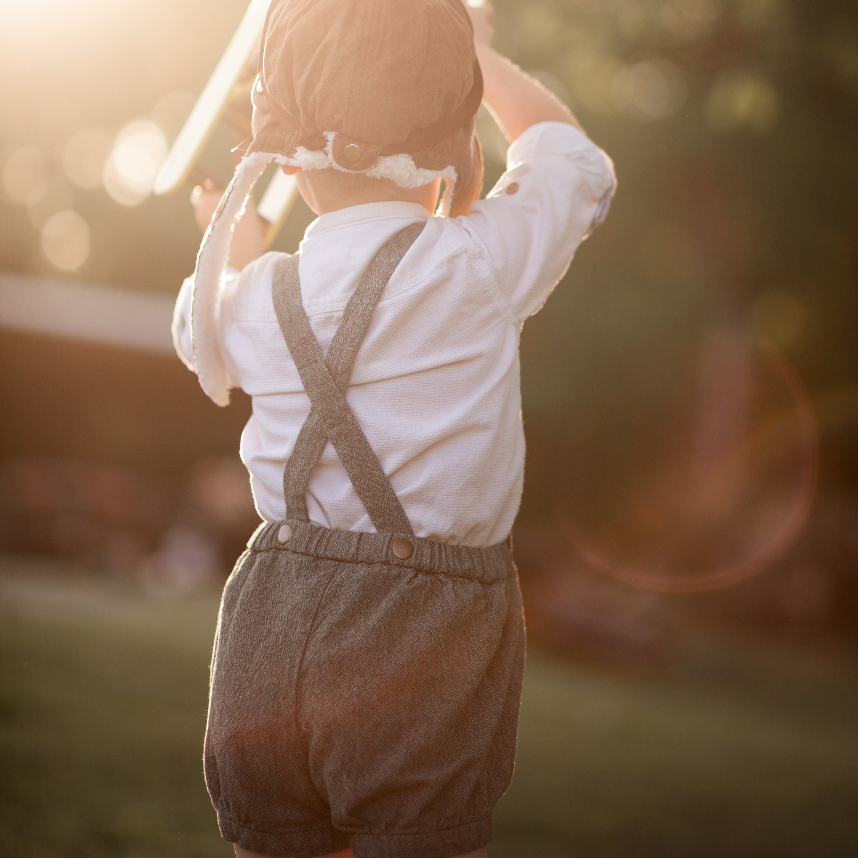 Chambray Blue Suspender Shorts